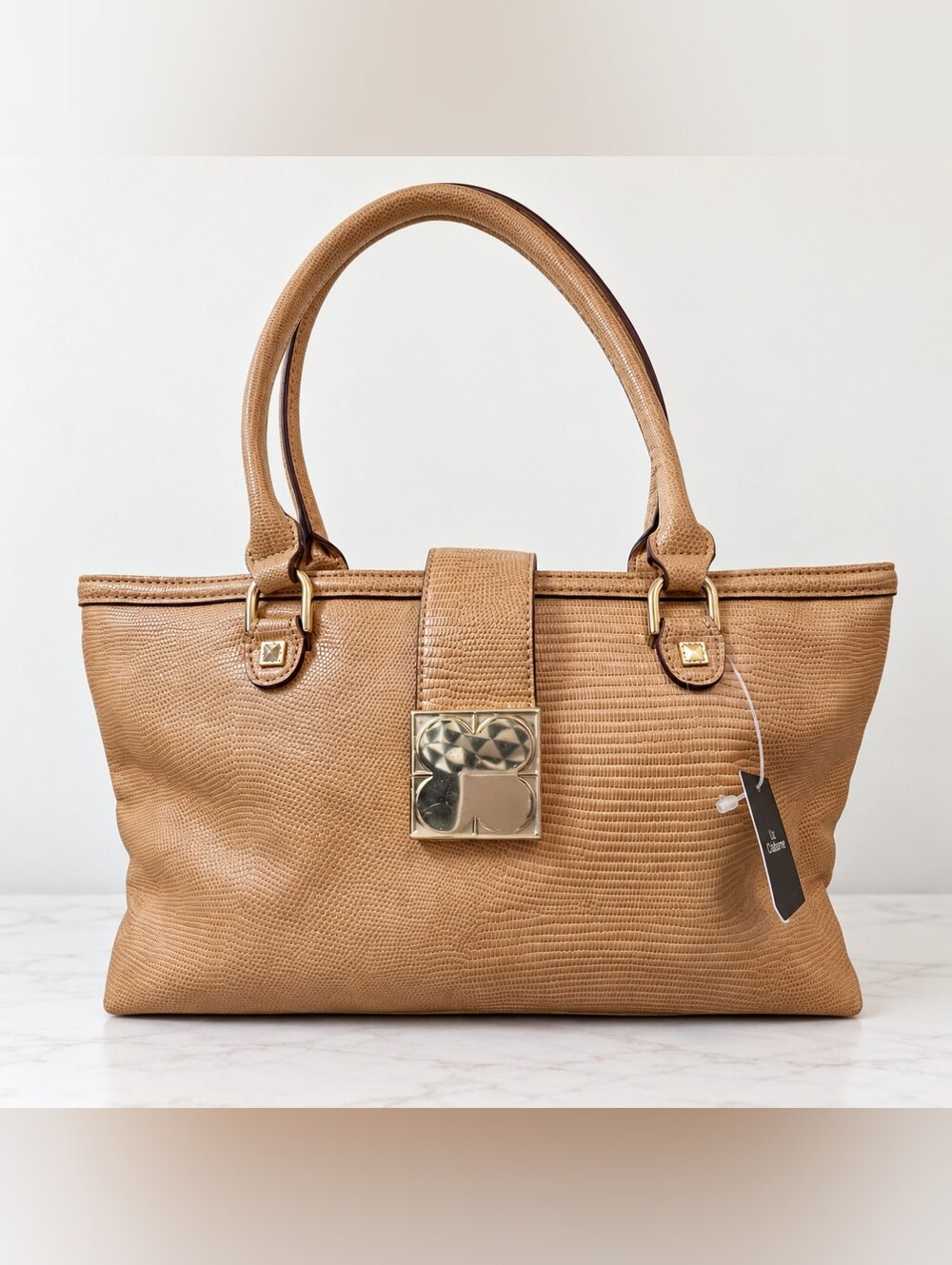 Liz Claiborne Honey Reptile Embossed Satchel Handbag NWT